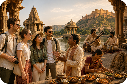 International travellers experiencing Indian culture